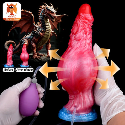 9.06" Dragon Dildo, Inflatable Monster Penis with Realistic Dragon Scales, G-spot Stimulation for Women/Couples, Hands-free Play