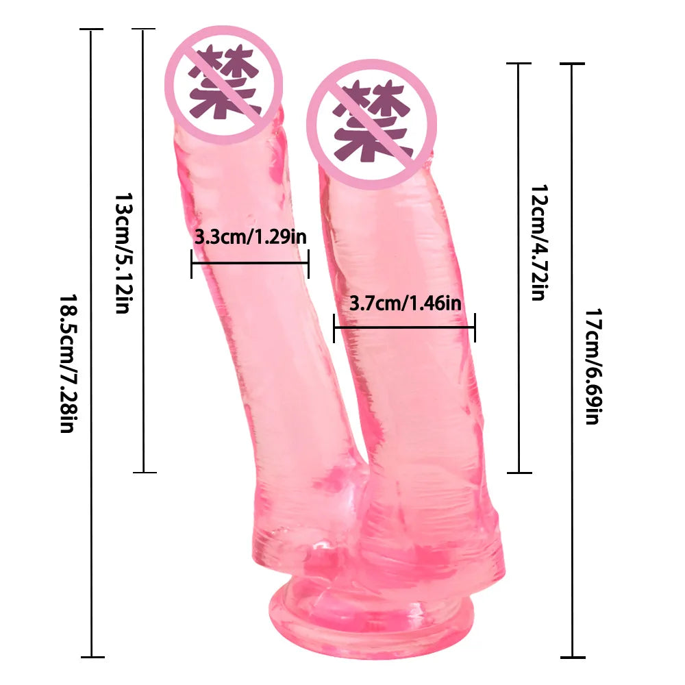 Realistic Double Ended Dildo Sex Toy for Women or Couples Dual Sided Headed Penetration Dong Device with Simulated Penile Sucker