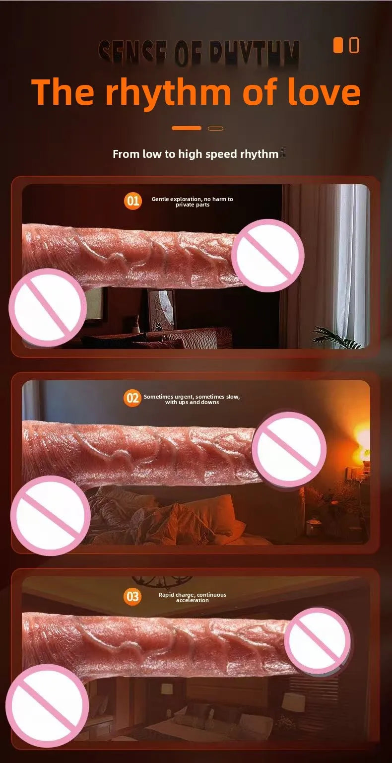 Silicone Foreskin Dildo with Telescopic Rocking Vibrator Anal Plug Female Masturbator Clitoral Massage Sex Toy for Women