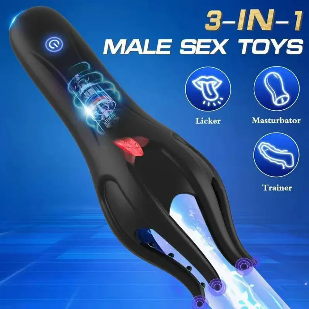 Male Masturbator Male Penis Vibrator for Mens with Tongue Licking Masterbater Adult Sex Toy for Couples Him Gay Women Pleasure