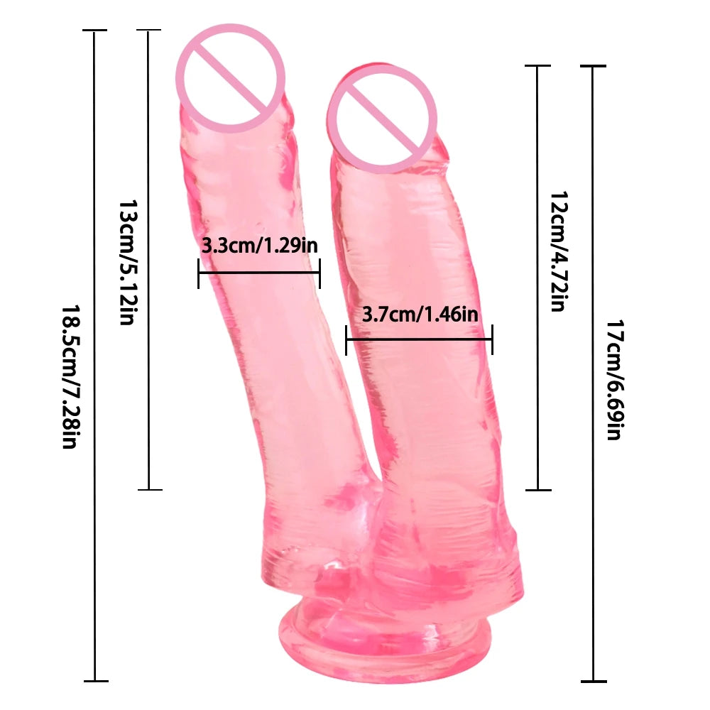 Realistic Double Ended Dildo Sex Toy for Women or Couples Dual Sided Headed Penetration Dong Device with Simulated Penile Sucker