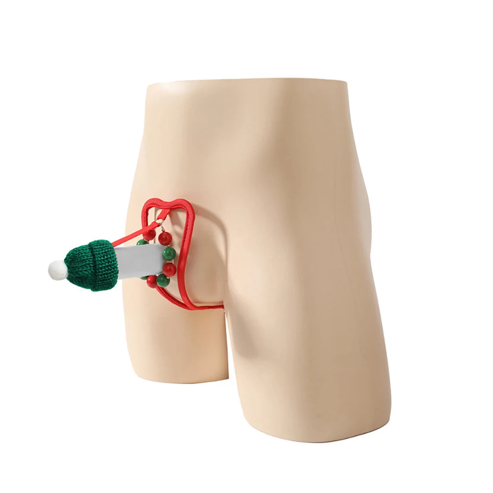 Sex Toy for Christmas decorations, Mens Christmas C-string Underwear for Sex tool, Hollow-out Front Mini Hat Mini Briefs for Xma