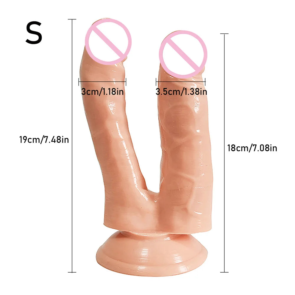 Realistic Double Ended Dildo Sex Toy for Women or Couples Dual Sided Headed Penetration Dong Device with Simulated Penile Sucker