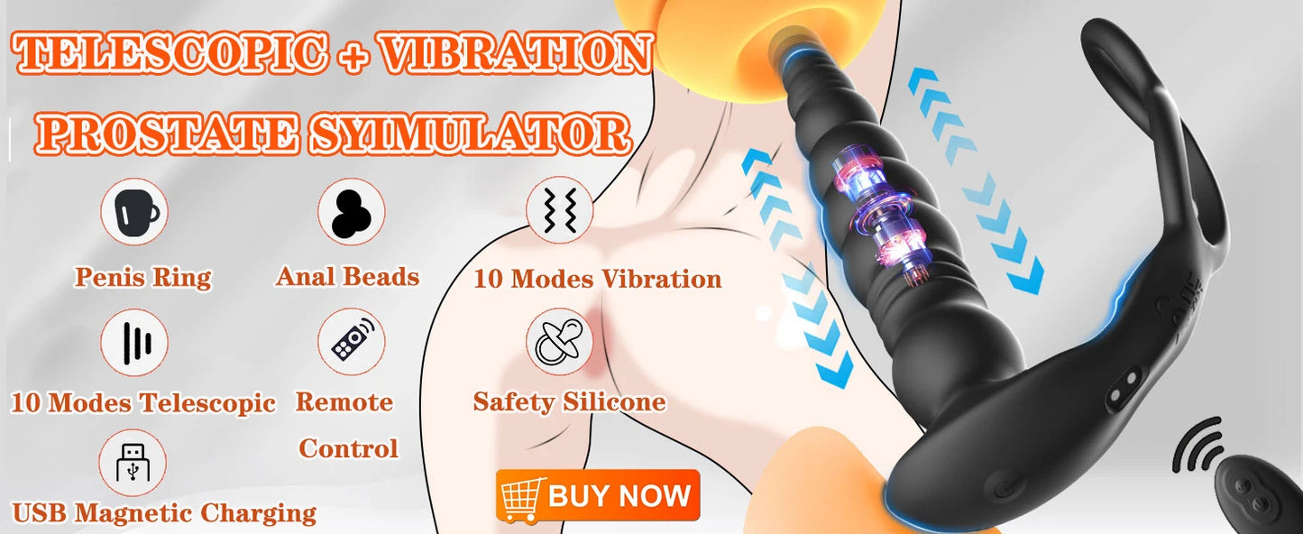 Male Prostate Massager Dildo Vibrator Remote Control Vibrating Anal Plug Delay Ejaculation Penis Ring Sex Toy For Men Couples