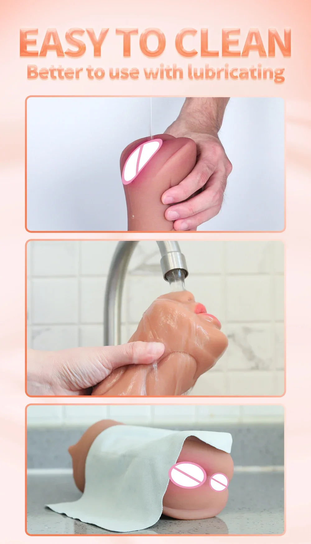 3 IN 1 Male Sex Toy - Deep Throat + Artificial Real Pussy + Realistic Rubber Vagina, Oral Blowjob Masturbator for Men