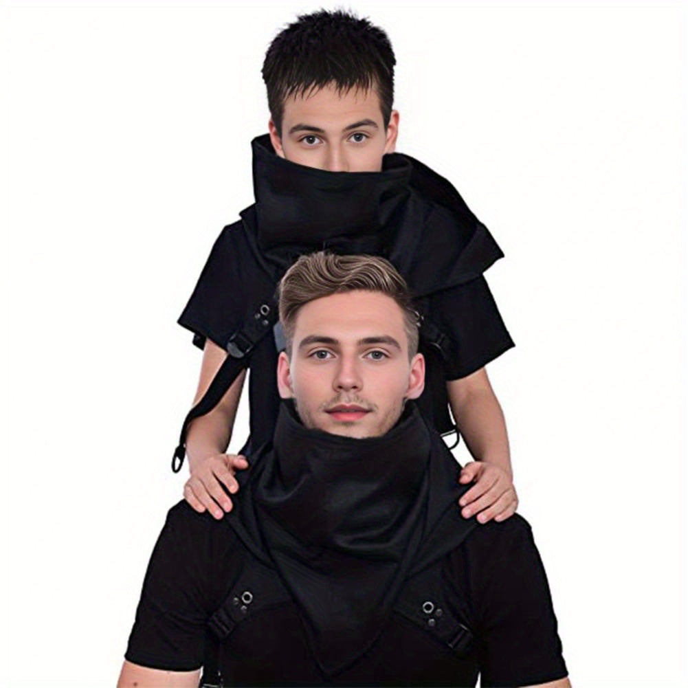 Cyberpunk Cowl Hood Scarf with Adjustable Buckle & Strap - Multi-Functional Medieval Cape, Assassin Hat & Pagan Costume Accessory - Lightweight Durable Fabric for Halloween Cosplay, Themed Events, Stealth & Warmth - Unisex Ad