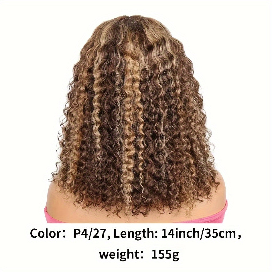 Curly Bob Wigs 13X4 Lace Front Wig Brazilian Remy Human Hair Wigs Blonde Brown Deep Wave Short Wig For Women 13x4 lace Highlight Color 4/27 10-16inch