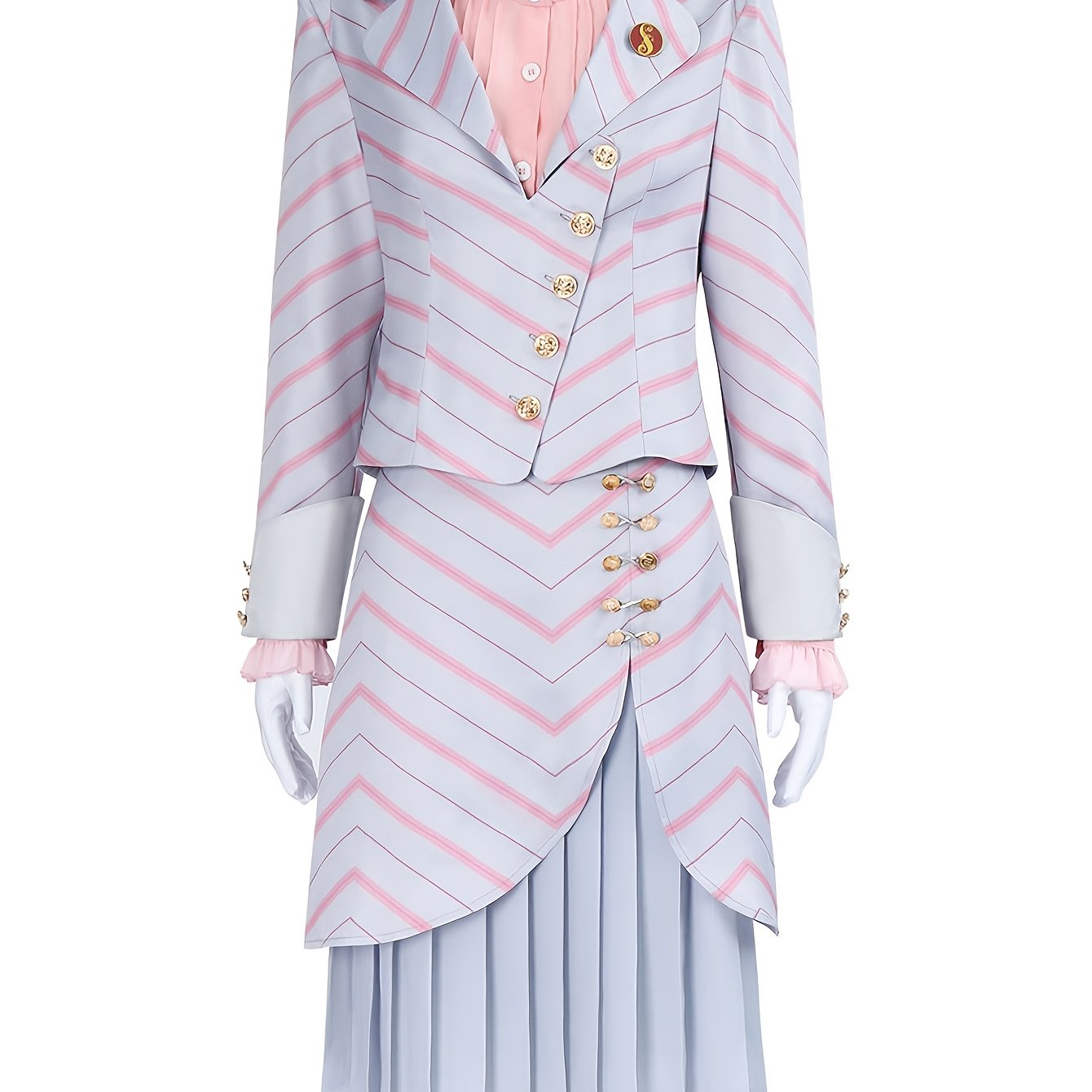 1set Polyester Cosplay Dress, Solid Color Striped Woven Suit with Stand Collar, Roleplay Costume for Women, All-Season Party Carnival Outfit