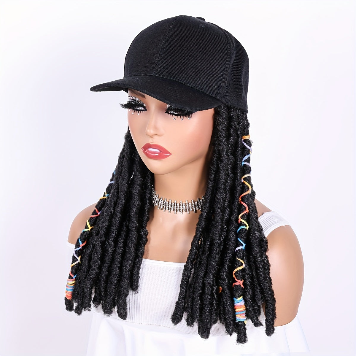 Hat Wigs 12 Inch Dreadlock Wigs With Black Baseball Cap Synthetic Fiber Hair Extensions With Hat Attatched For Women