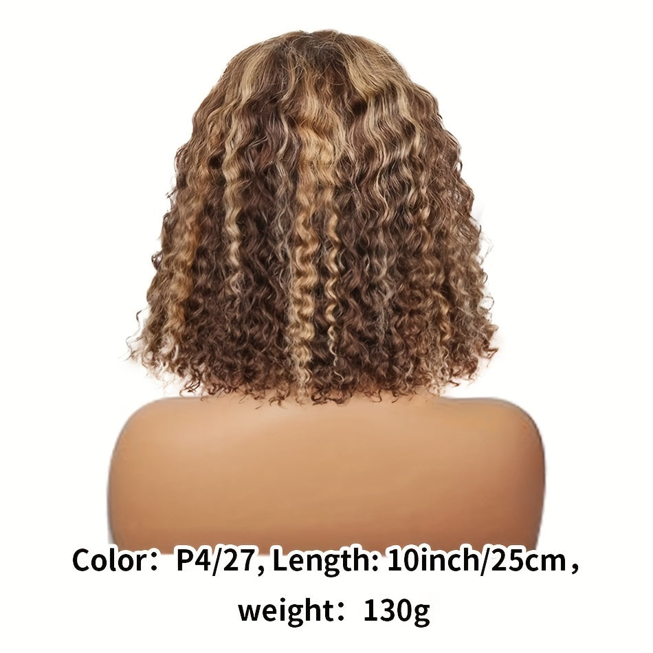 Curly Bob Wigs 13X4 Lace Front Wig Brazilian Remy Human Hair Wigs Blonde Brown Deep Wave Short Wig For Women 13x4 lace Highlight Color 4/27 10-16inch