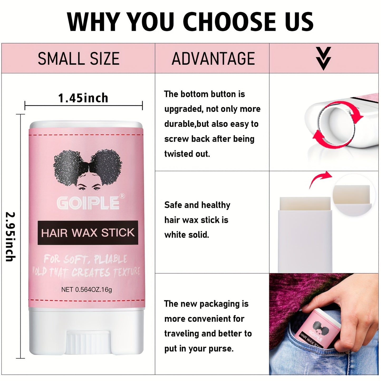 1pc Wax Stick for Hair, Hair Pomade Stick Long-Lasting Styling Wax Stick, Hair Wax Stick Smoothing & Slick Stick for Hair Wigs, Styling Waxes for Fly Away & Edge Frizz Hair