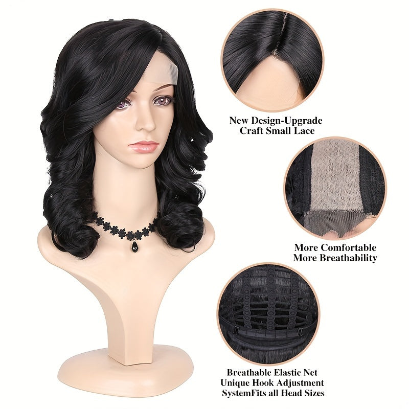 Black Gray Loose Wave Curly Hair Wigs Synthetic T Part Lace Front Wigs Bob Body Wave Wigs For Woman Heat Resistant Fiber Wigs