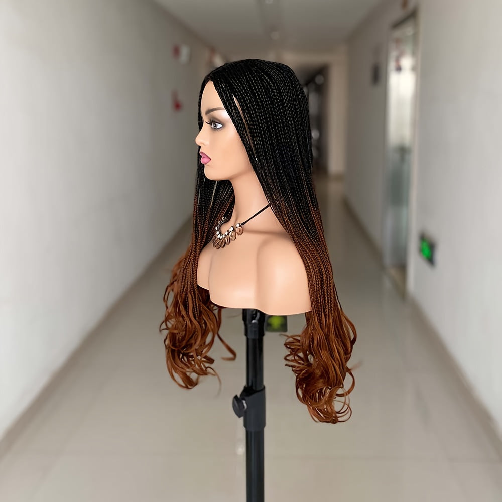 Braided Wigs Synthetic Box Braid Wig For Women Wavy End Long Ombre Grey Brown Blonde Color 26 Inch 3X Twist Braiding Hair Wig Machine Wig