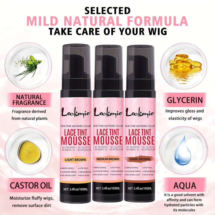3.4OZ Lace Tint Mousse Spray For Wigs, Waterproof And Sweatproof Fast Drying Melting Mousse, Does Not Hurt The Hair, No Harmful Chemica