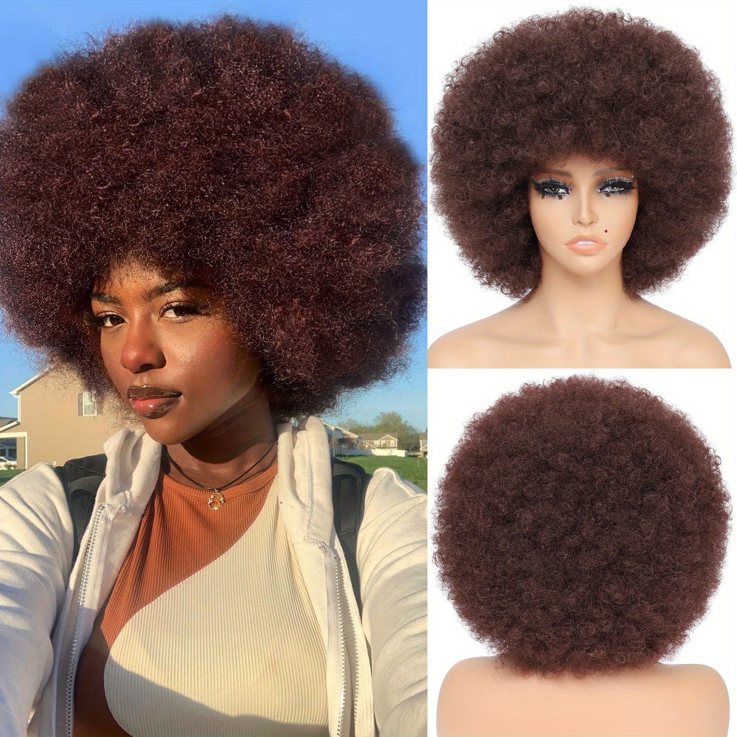 Large Bouncy Afro Kinky Curly Wigs for Party, Cosplay, and Daily Wear - Natural Looking Full Puff Wigs with Soft and Soft Texture