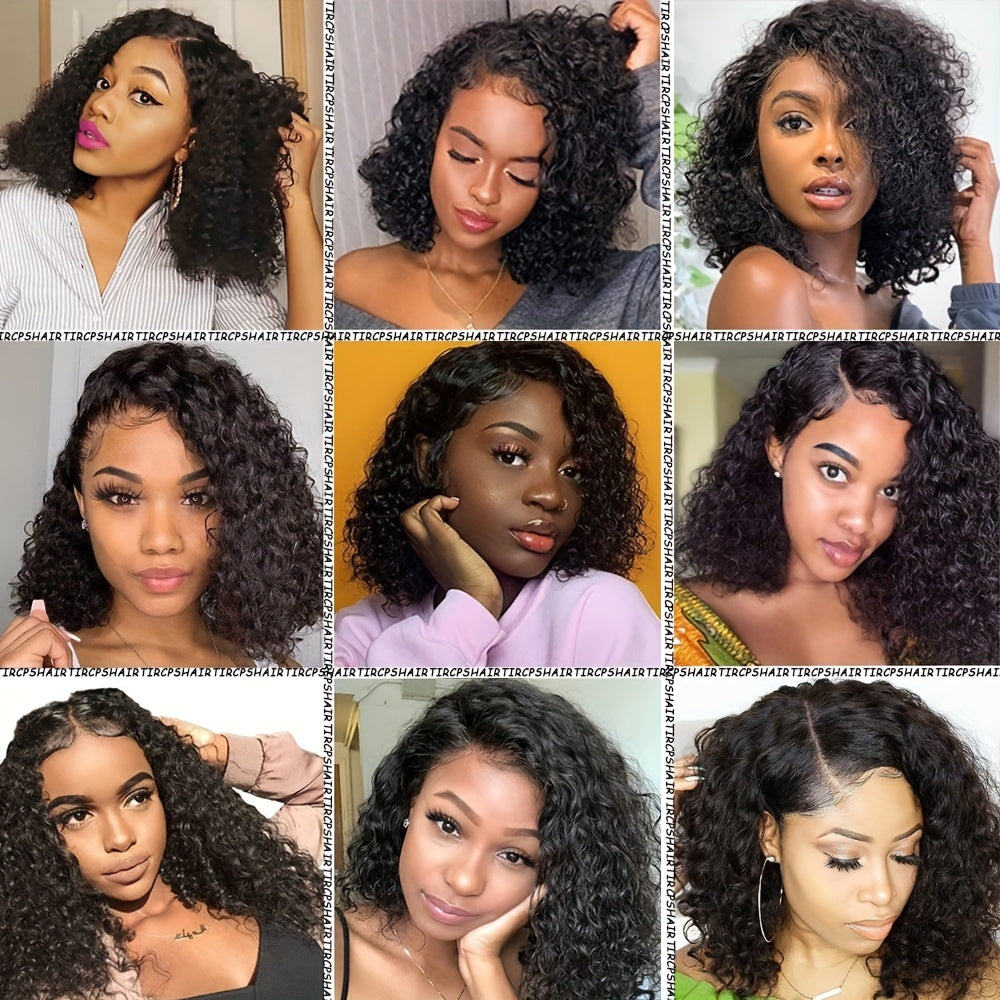 180% Density Brazilian Remy Human Hair Wig with 13x4 Lace Front - Deep Wave Natural Hairline & Pre-Plucked for | Curly Wigs for African Females, Volume & Scalp Coverage, Brazilian Human Hair Wigs