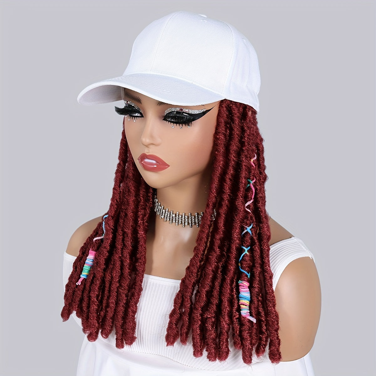 Hat Wigs 12 Inch Dreadlock Wigs With Black Baseball Cap Synthetic Fiber Hair Extensions With Hat Attatched For Women