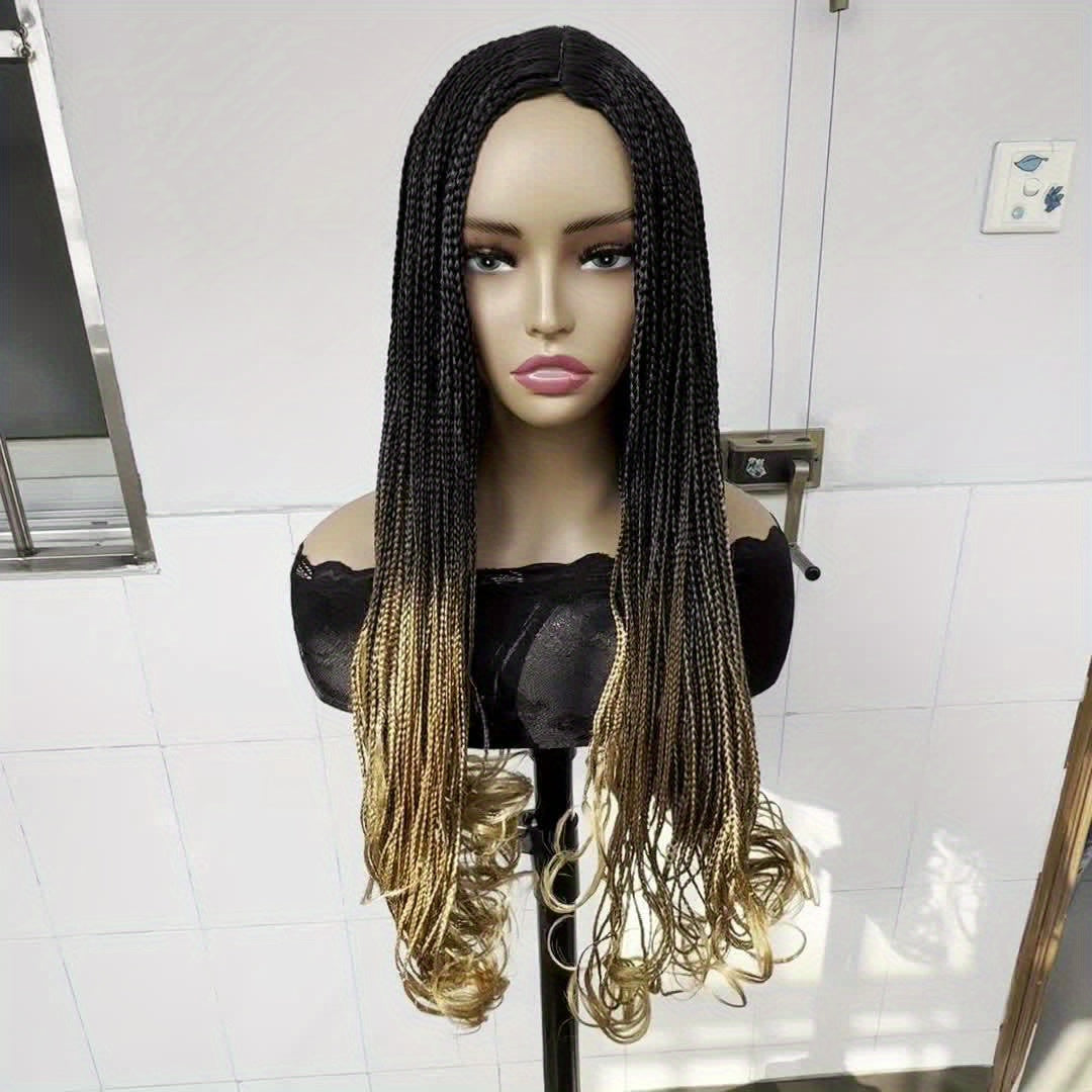 Braided Wigs Synthetic Box Braid Wig For Women Wavy End Long Ombre Grey Brown Blonde Color 26 Inch 3X Twist Braiding Hair Wig Machine Wig