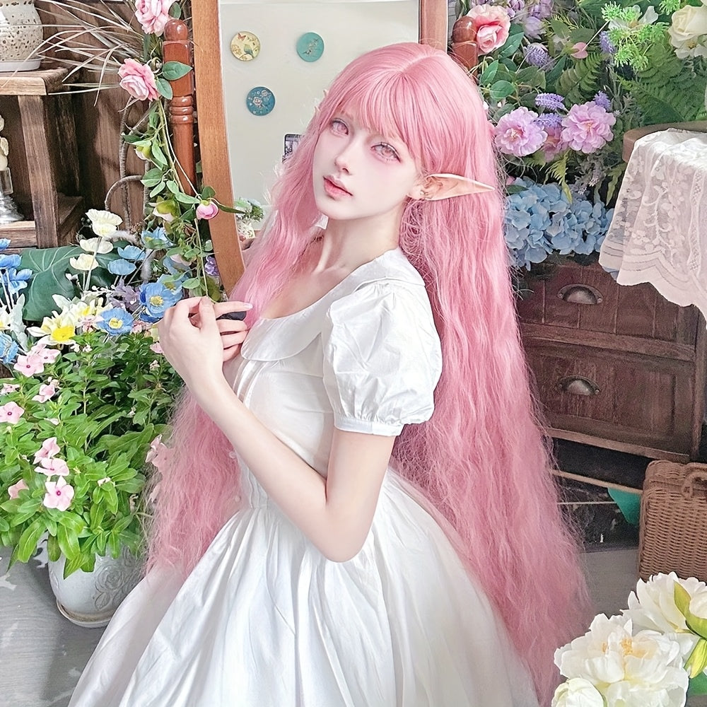 40" Long Mermaid Wig with Bangs - Glueless Wear & Go Synthetic Hair, Natural Curly Wave for Women & Teens, Costume Party, Cosplay, Everyday - Voluminous Anime/Western Roleplay Wig, Cosplay Wig, Roleplay Accessories
