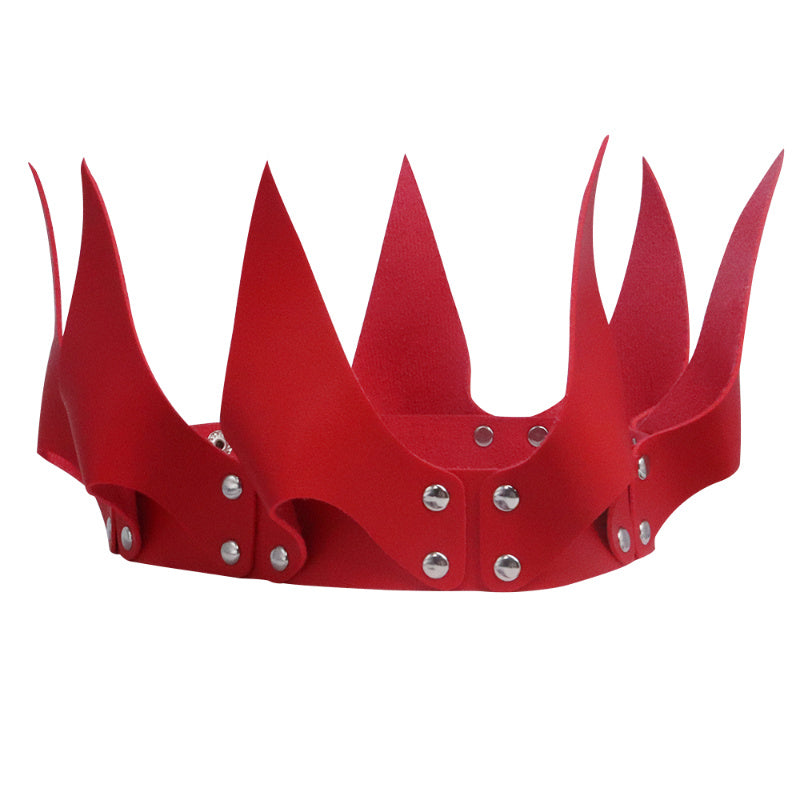 Red Crown Christmas Halloween Costume Accessory, Faux Leather Headpiece, Punk Y2K Style with Rivet Detail, for Women and Men, Festival Party Roleplay Carnival Outfit Accessory
