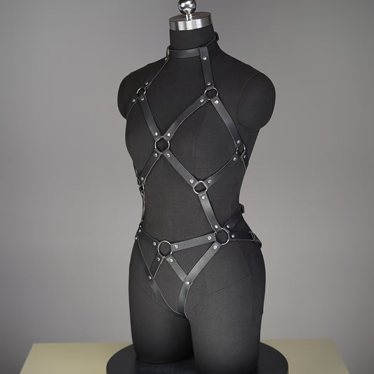 Women'S Adjustable Faux Leather Body Chain, Punk Style Fashion Accessory, for Festive Parties and Roleplay Costume, Versatile for All Seasons