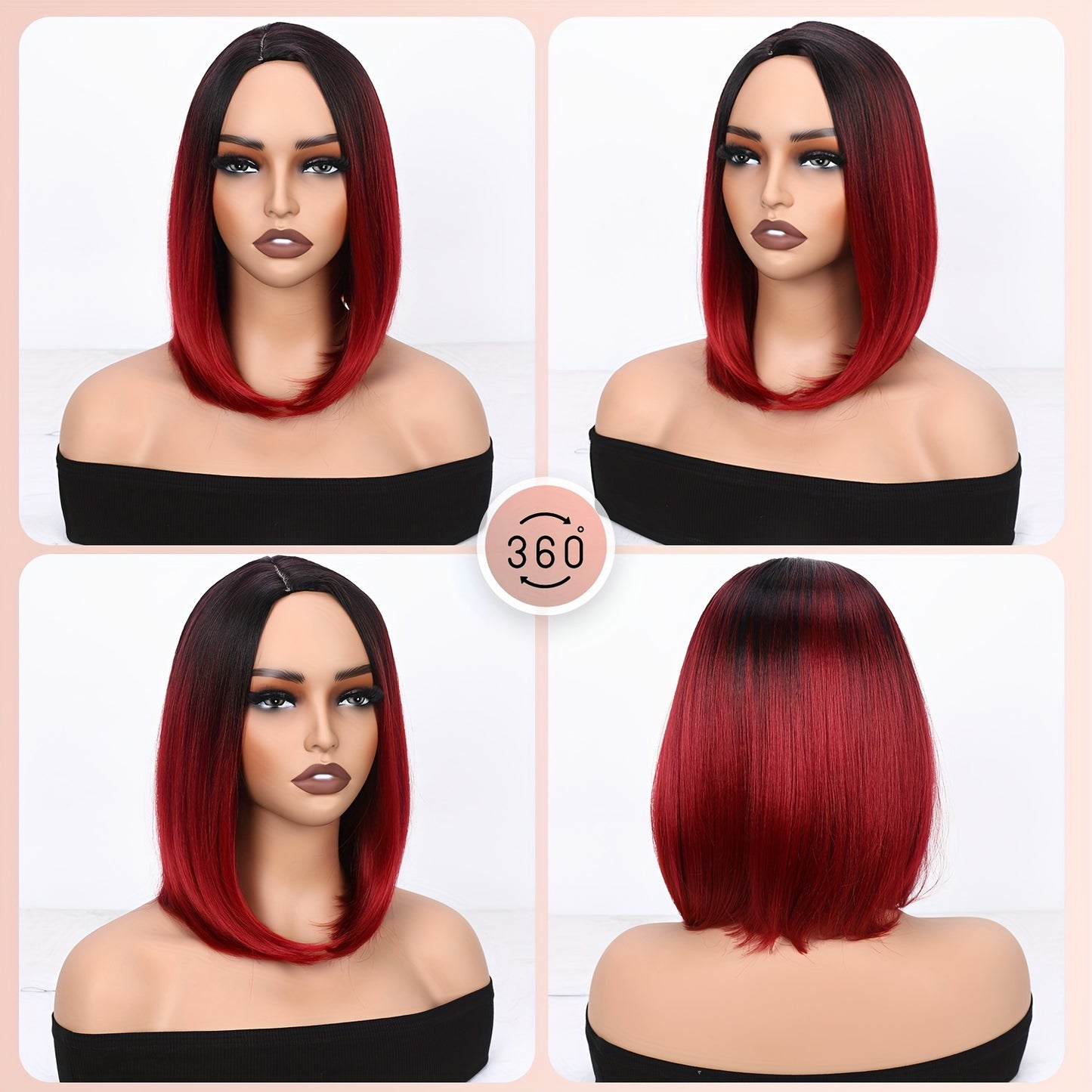 Heat Resistant Synthetic Wig - Black to Red Ombre Bob Cut with Side Part, Natural Look Synthetic Hair for Women, Everyday & Party Hairstyle, Easy Maintenance & Damage-Free Styling, Short Hair Wigs, Cosplay Accessory, Sleek St