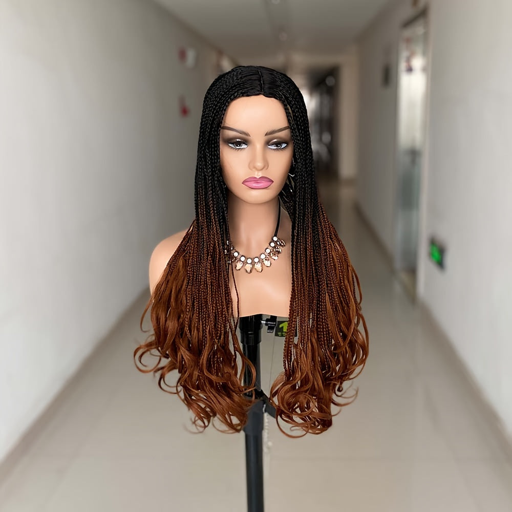 Braided Wigs Synthetic Box Braid Wig For Women Wavy End Long Ombre Grey Brown Blonde Color 26 Inch 3X Twist Braiding Hair Wig Machine Wig