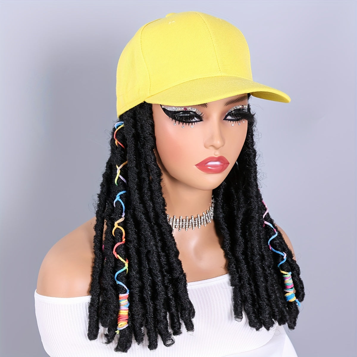 Hat Wigs 12 Inch Dreadlock Wigs With Black Baseball Cap Synthetic Fiber Hair Extensions With Hat Attatched For Women