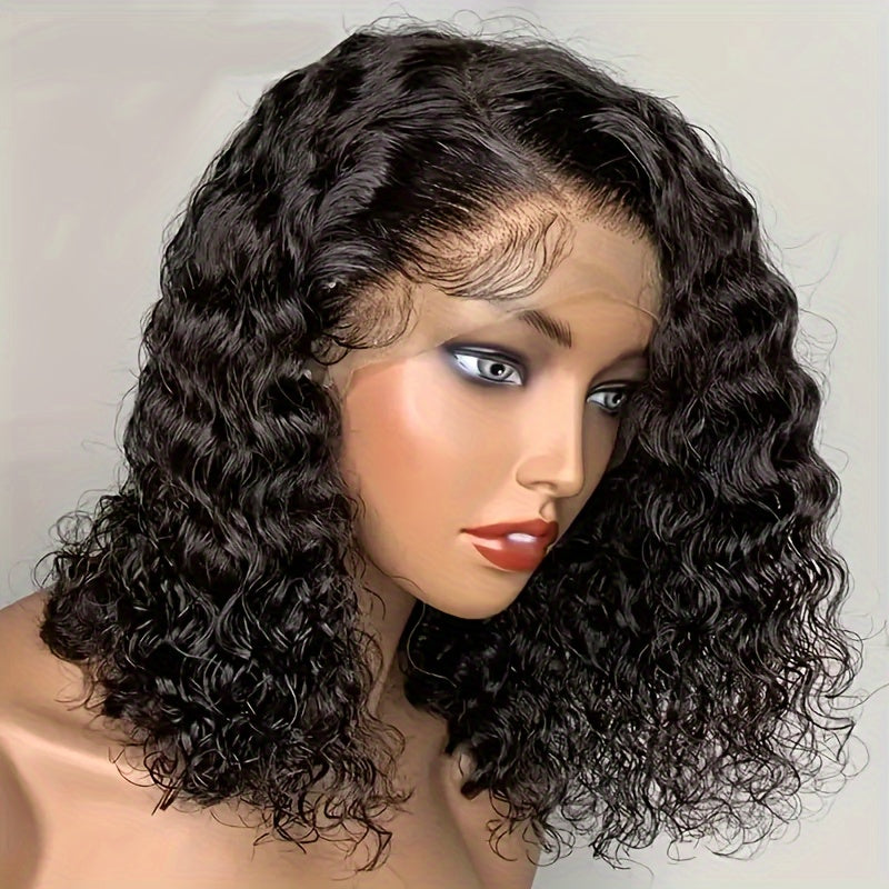 180% Density Brazilian Remy Human Hair Wig with 13x4 Lace Front - Deep Wave Natural Hairline & Pre-Plucked for | Curly Wigs for African Females, Volume & Scalp Coverage, Brazilian Human Hair Wigs
