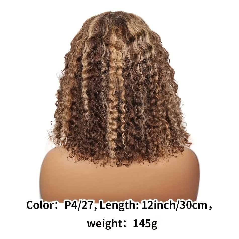 Curly Bob Wigs 13X4 Lace Front Wig Brazilian Remy Human Hair Wigs Blonde Brown Deep Wave Short Wig For Women 13x4 lace Highlight Color 4/27 10-16inch