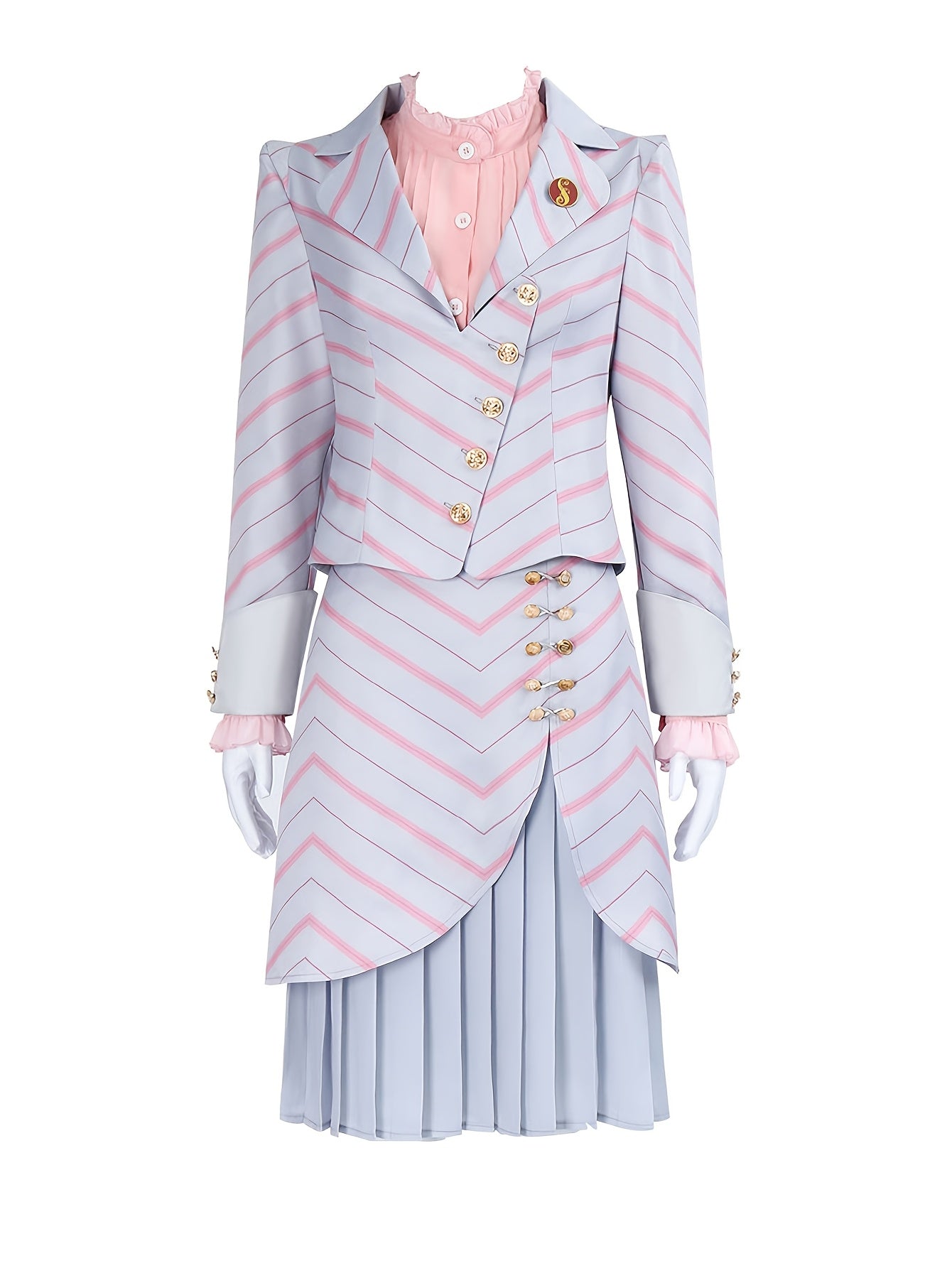 1set Polyester Cosplay Dress, Solid Color Striped Woven Suit with Stand Collar, Roleplay Costume for Women, All-Season Party Carnival Outfit
