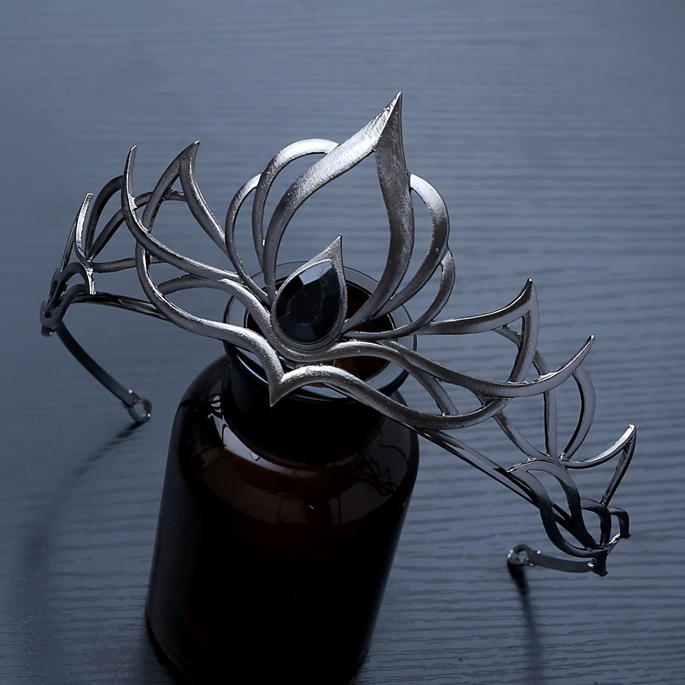 Ladies' Halloween Costume Soul Crown, Black and Silvery Dark Night Queen Transformation Essential Headpiece, Gothic Cosplay Core Gear, Party Ball Photography Nightclub Instant Coronation Crown Headpiece, Halloween Accessory,