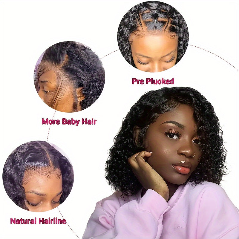 180% Density Brazilian Remy Human Hair Wig with 13x4 Lace Front - Deep Wave Natural Hairline & Pre-Plucked for | Curly Wigs for African Females, Volume & Scalp Coverage, Brazilian Human Hair Wigs