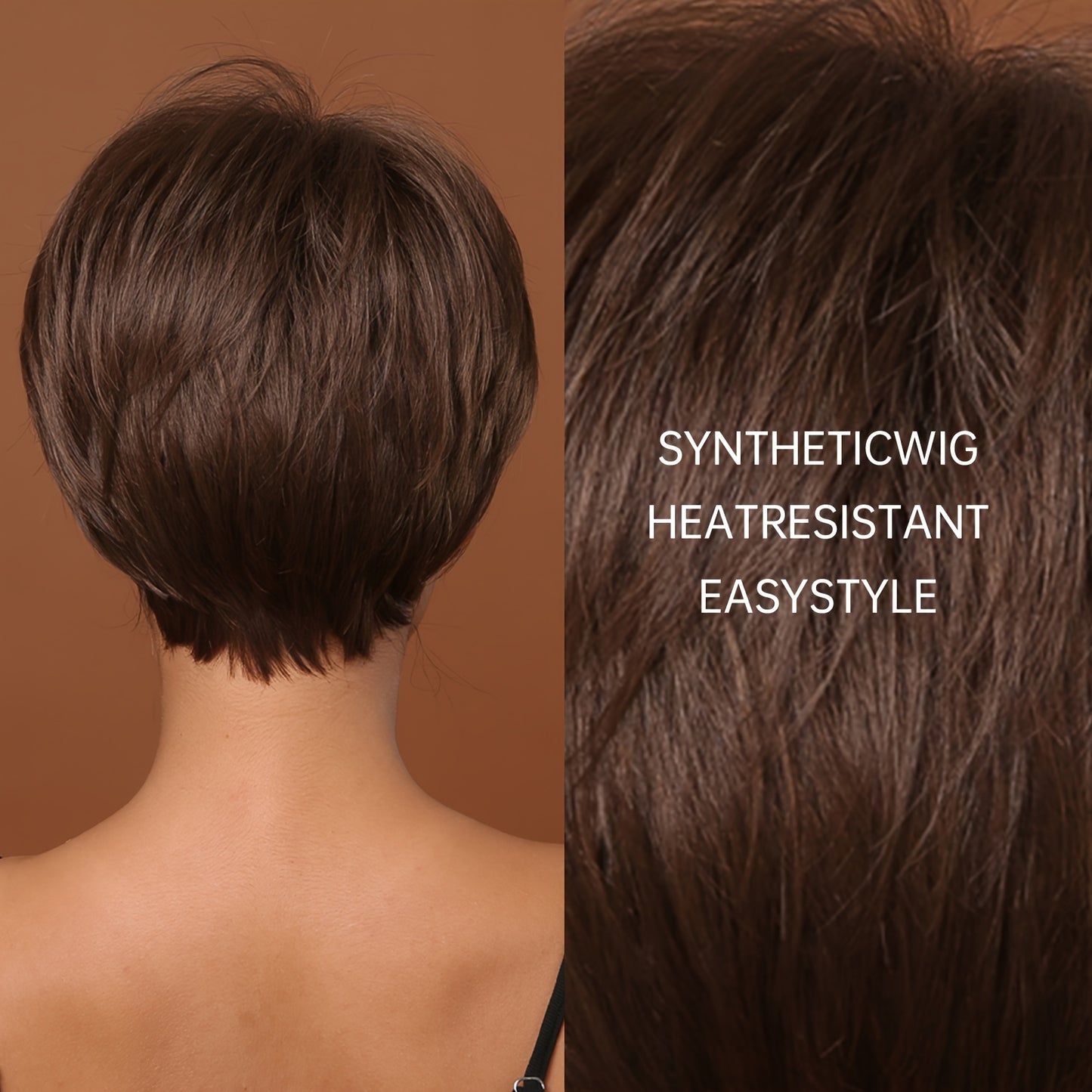 Synthetic 8 Inch Short Brown Wigs Pixie Cut Wigs For Women Daily Or Cosplay Use
