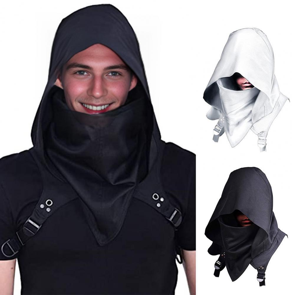 Cyberpunk Cowl Hood Scarf with Adjustable Buckle & Strap - Multi-Functional Medieval Cape, Assassin Hat & Pagan Costume Accessory - Lightweight Durable Fabric for Halloween Cosplay, Themed Events, Stealth & Warmth - Unisex Ad