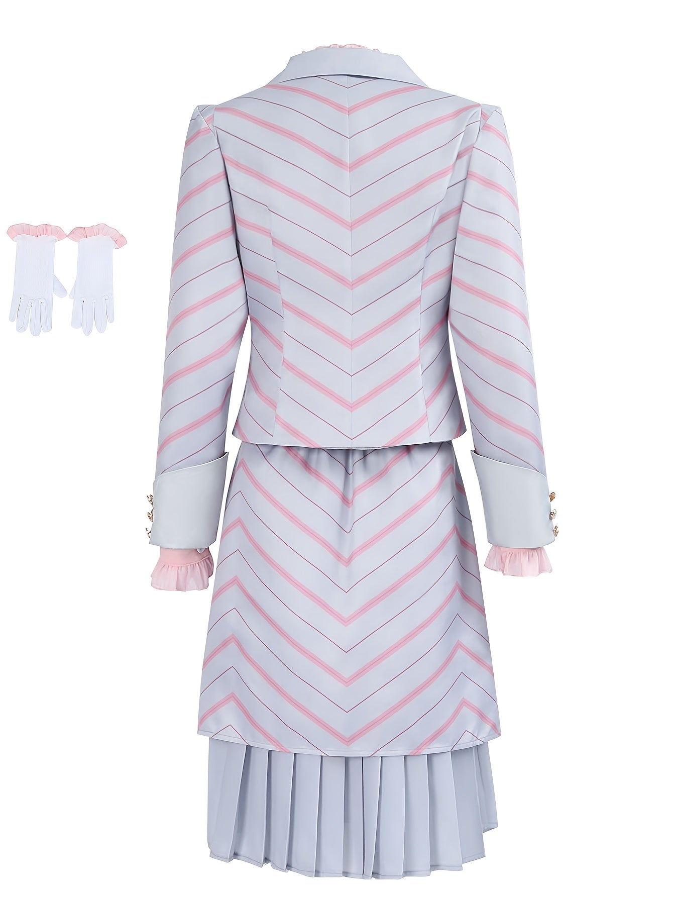 1set Polyester Cosplay Dress, Solid Color Striped Woven Suit with Stand Collar, Roleplay Costume for Women, All-Season Party Carnival Outfit