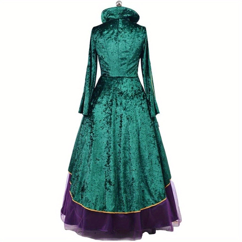 CosplayDiy Medieval Green Velvet Dress Witch Cosplay Costume Robes Adult for Women Plus Size Unisex Cosplay All Saints' Day, Fantasy Attire, Halloween Outfit, Gothic Costume, Witch Robe, Detailed Stitching, Soft Fabric, Larp