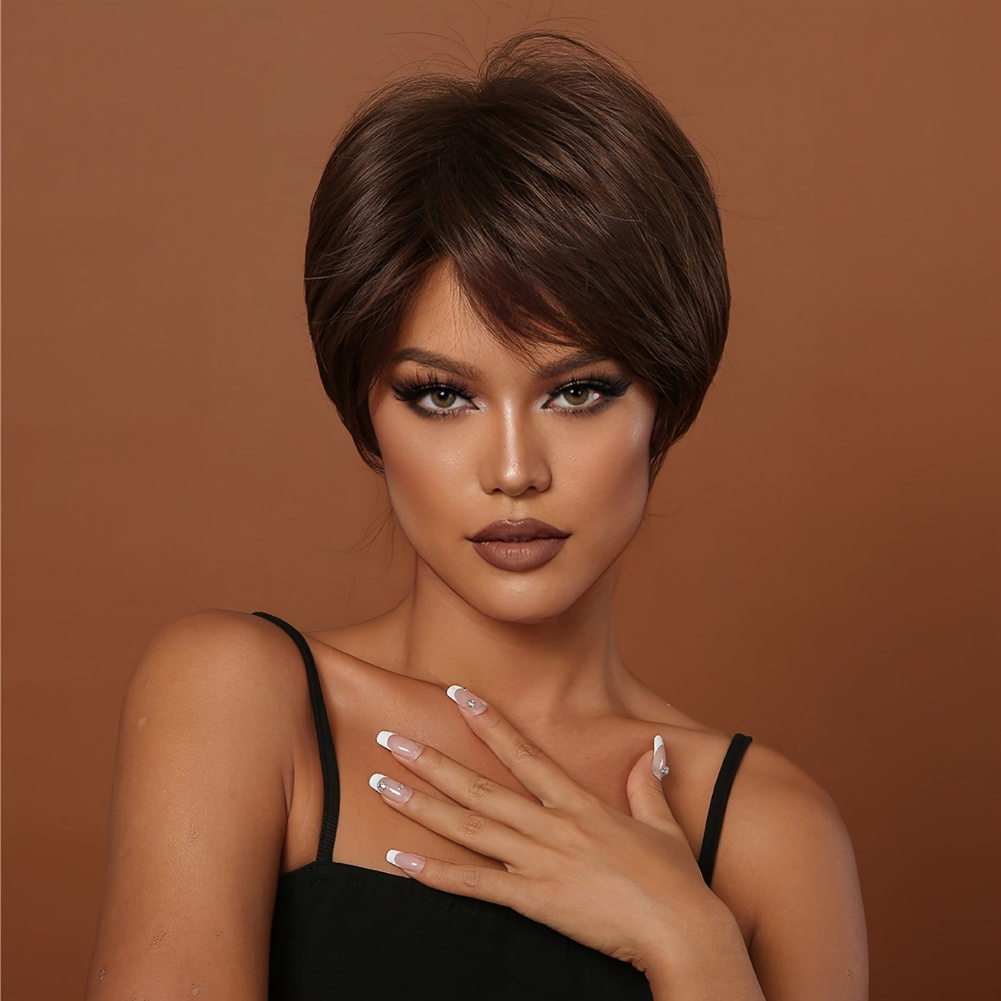 Synthetic 8 Inch Short Brown Wigs Pixie Cut Wigs For Women Daily Or Cosplay Use
