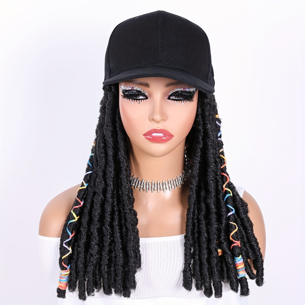 Hat Wigs 12 Inch Dreadlock Wigs With Black Baseball Cap Synthetic Fiber Hair Extensions With Hat Attatched For Women